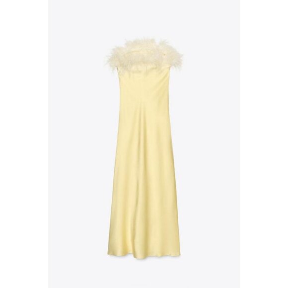 ZARA FEATHERED SATIN MIDI DRESS - Picture 4 of 5